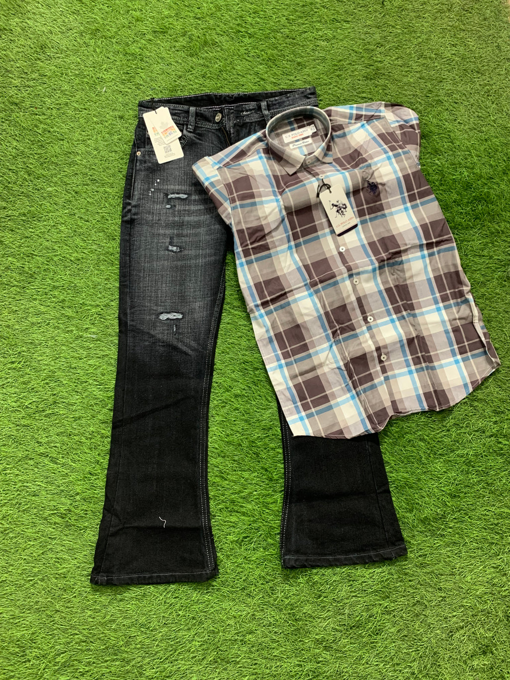 Boot Cut Jeans & Polo Shirt ( Combo )